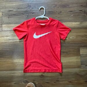 Red Nike T-Shirt with White Swoosh